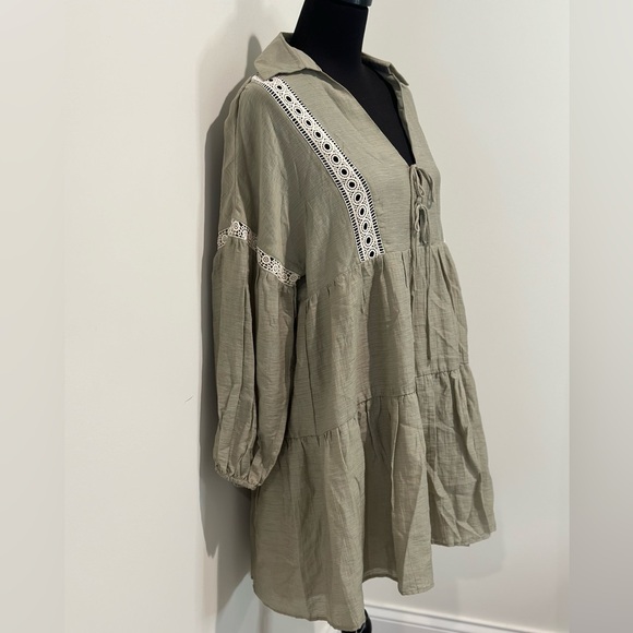 ZARA Tiered Dress With Lace Inserts Size Medium Long Sleeves, NWT - Picture 5 of 10